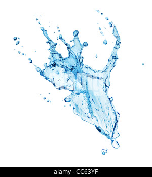 Blue water splash isolated on white background Stock Photo