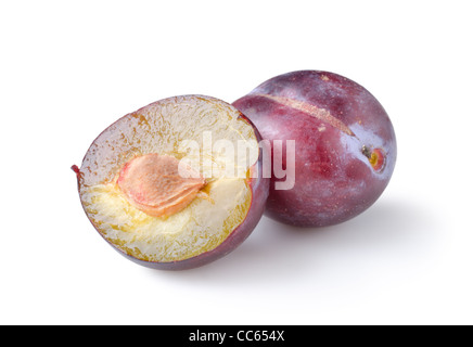 Two plums isolated on a white background Stock Photo