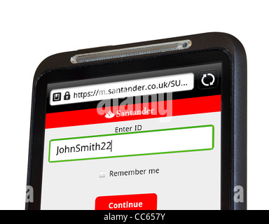 Mobile banking with Santander on an HTC smartphone Stock Photo