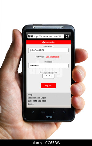 Mobile online banking with Santander on an HTC smartphone Stock Photo