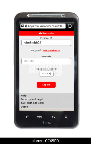 Online banking with Santander on an HTC smartphone Stock Photo