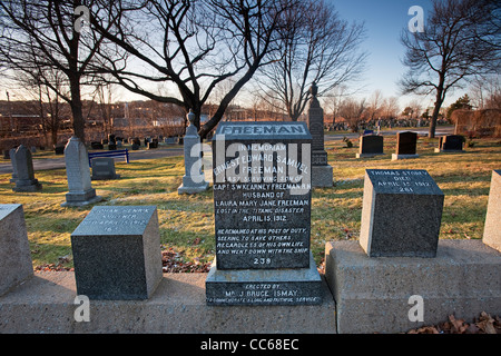 Many victims of the Titanic disaster were buried at Fairview Lawn Cemetery in Halifax, Nova Scotia. Stock Photo