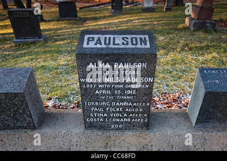 Many victims of the Titanic disaster were buried at Fairview Lawn Cemetery in Halifax, Nova Scotia. Stock Photo