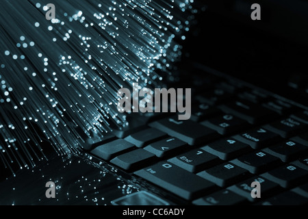 Fiber optics background with lots of blue light spots Stock Photo