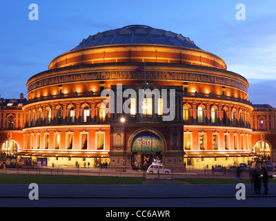 View of the Royal Albert Hall illuminated in the early evening dusk twilight Stock Photo