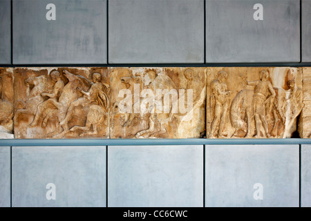 'Detail' from the frieze of the Parthenon, from the Parthenon gallery on the 3rd floor of the Acropolis museum, Athens, Greece. Stock Photo