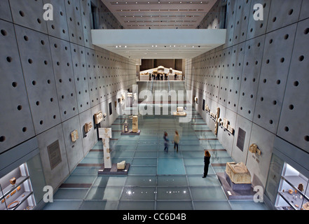 The gallery of the slopes of the Acropolis from the (new) Acropolis Museum (level 0). Athens, Greece. Stock Photo
