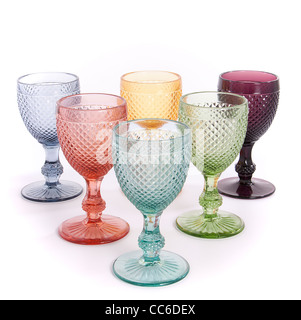 Handmade colored wine glasses Stock Photo
