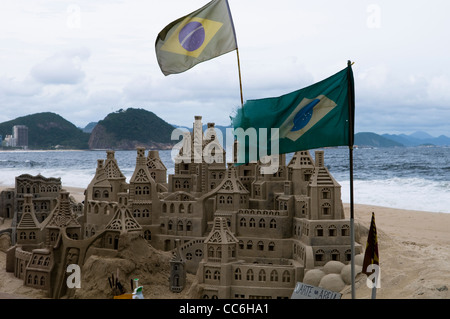 Sand castles on Copacabana beach in Rio. Stock Photo