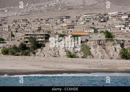 Ruined former capital city of Plymouth, buried in the pyroclastic flow, Montserrat Stock Photo