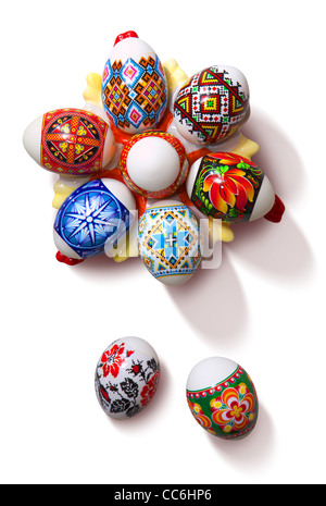 Painted Colorful Easter Eggs on white background with path Stock Photo