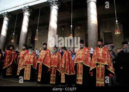 Christmas in Bethlehem, Greek Orthodox ceremony at the Church of the Nativity Stock Photo