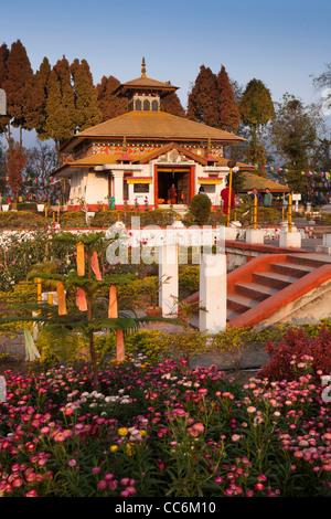 India, Arunachal Pradesh, Itanagar, Buddha Vihar Tibetan Buddhist Temple garden Stock Photo