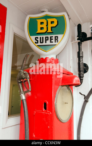 Vintage BP 'Super' petrol fuel pump in Great Missenden High street Bucks UK Stock Photo