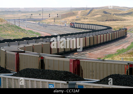 Coal bulk trains in Campbell County, Wyoming, USA. Stock Photo