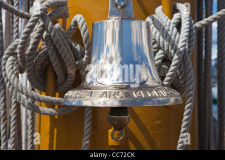 Ships bell on the Colombian registered Class A, Barque 3 Rigg, engaged in the Tall Ships Race Stock Photo