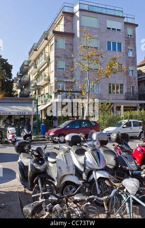motorbikes on street in Lido, Venice, Italy Stock Photo