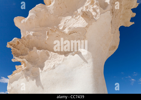 Close up of Inselberg against bright blue sky in the White Desert, close to Farafra Oasis, Egypt Africa Stock Photo