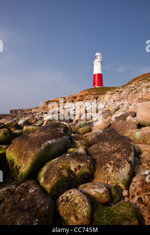The rocky foreshore and lighthouse on Portland Bill in Dorset, England, UK. Stock Photo