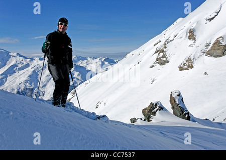 Ski touring above La Forclaz Valais Switzerland Stock Photo