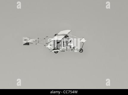 Replica of a 1911 Ely-Curtiss Pusher Model D Biplane, Black and White Stock Photo