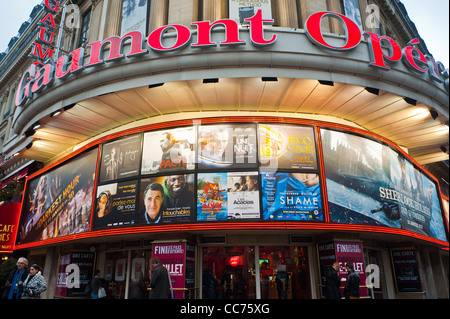 Paris, France, Outside, Detail, Front of French Movie Theatre Marquee, Movie Posters, Sign, Gaumont Opera Stock Photo