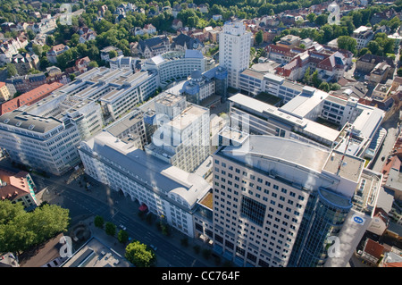 View from the Jentower skyscraper on the Ernst-Abbe Platz square, Jena, Thuringia, Germany, Europe Stock Photo