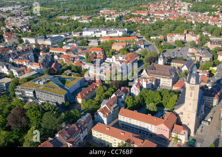 View from the Jentower skyscraper on the Church of St. Michael and the main building of the Friedrich Schiller University, Jena Stock Photo