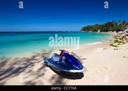 Jet Ski on the beach at the Platinum Coast, St James, West Coast, Barbados,  West Indies Stock Photo