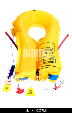 Yellow life vest, for use in airplanes, as emergency