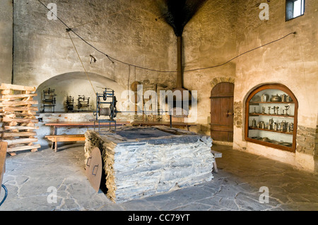 Medieval castle kitchen, museum Burgk Castle, Burgk, Thuringia, Germany, Europe Stock Photo