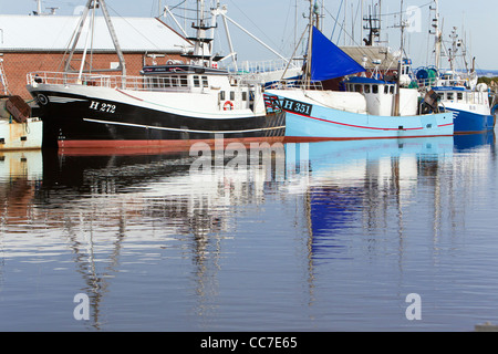 Fishing Boats, and their Reflections, in Harbour, Gilleleje, Sjaelland, Denmark Stock Photo