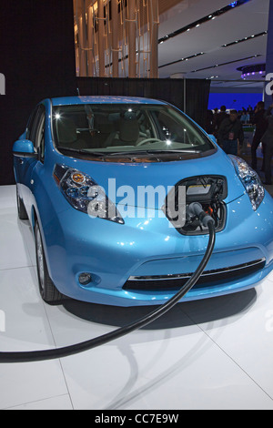 Detroit, Michigan - The Nissan Leaf electric vehicle on display at the North American International Auto Show. Stock Photo