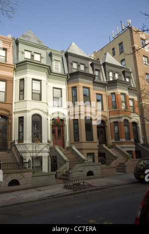Classic brownstone homes in Park Slope,  Brooklyn, New York. Stock Photo