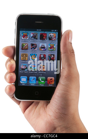 Games icons on iphone menu, cutout on white background Stock Photo