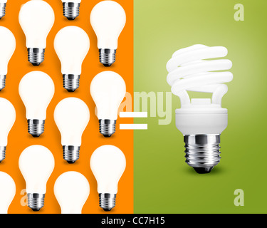 Comparison between two type of bulbs, saving Light bulb and normal old Light bulb. Stock Photo
