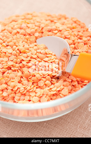 Bowl with organic Red lentils Stock Photo