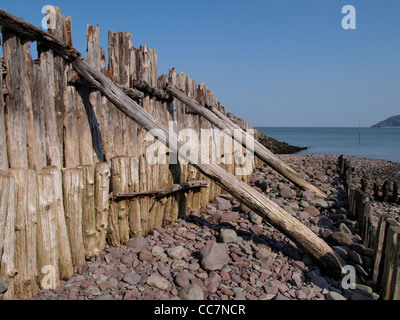 Old wooden sea defenses at Porlock Weir, Somerset, UK Stock Photo