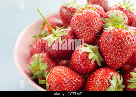 Close-up of Bowl of Strawberries Stock Photo