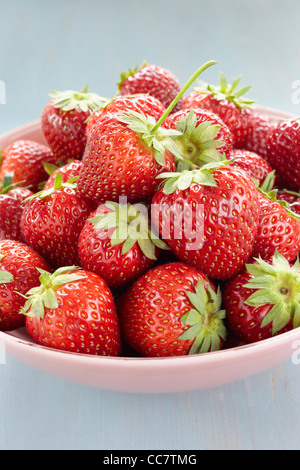 Close-up of Bowl of Strawberries Stock Photo