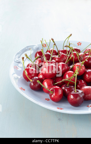 Plate of Cherries Stock Photo