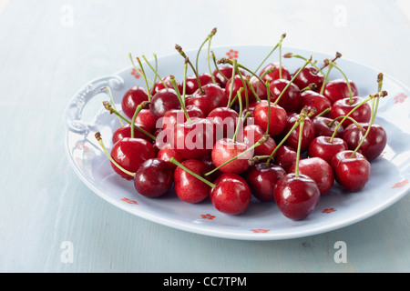 Plate of Cherries Stock Photo