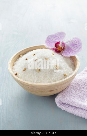 Bath Salts and Orchid Stock Photo