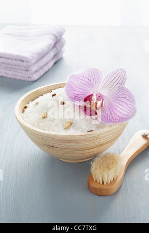 Bath Salts and Scrub Brush Stock Photo