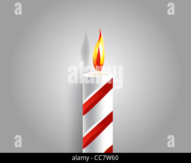 burning candle and shadow on gray background Stock Photo