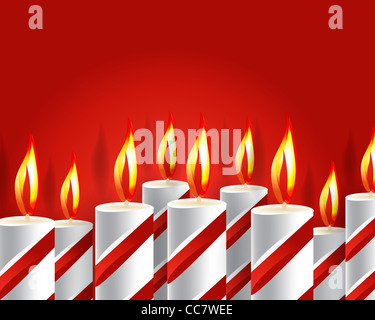 burning candle and shadow on red background Stock Photo