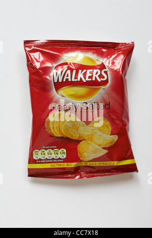 A packet of Walkers ready salted plain potato crisps on a white ...