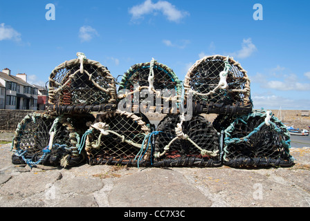 Lobster/crab traps on the harbor side at St. Michaels Mount. Stock Photo