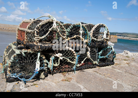 Lobster/crab traps on the harbor side at St. Michaels Mount. Stock Photo