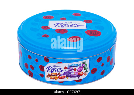 A tin of Cadbury Roses assorted chocolates on a white background Stock Photo